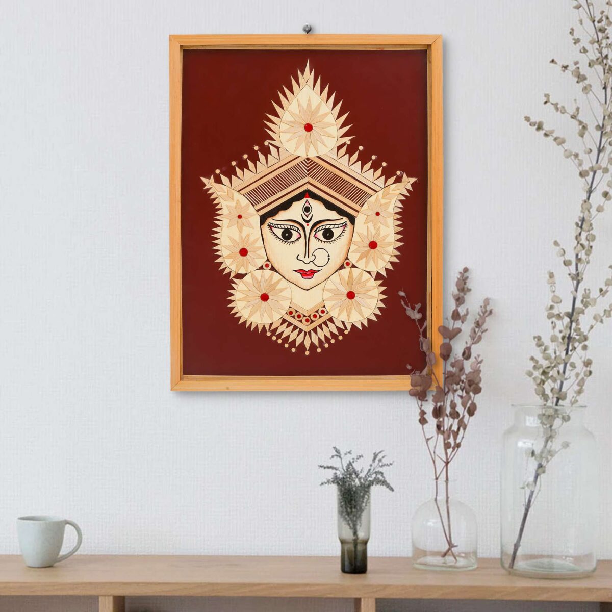 Bamboo Hand Crafted Framed Wall Hangings Of Durga Ji For Home Decor | Bamboo Framed Art For Wall Decor