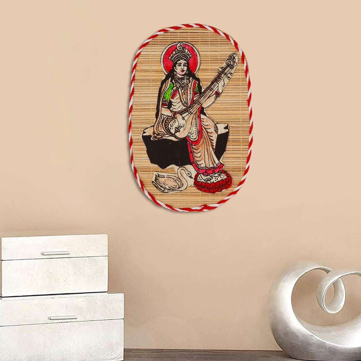 Bamboo Hand Crafted Wall Hangings Of Godess Sarwasti Ji For Home Decor - Image 3